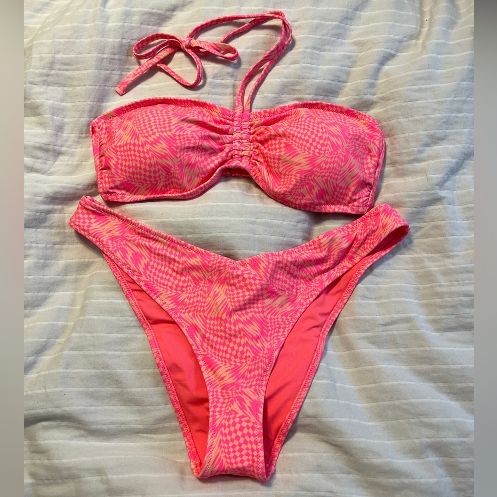 Aerie Vibrant Pink Geometric Bikini Set